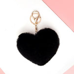 Porte Clé Pompon Femme Coeur Noir