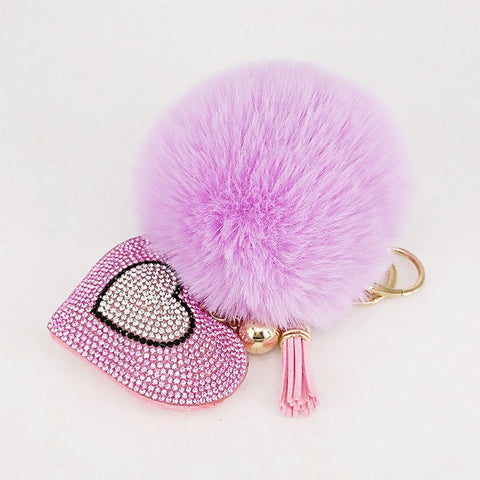 Porte Clé Pompon Coeur Rose