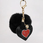 Porte Clé Pompon Coeur Noir