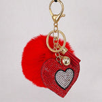 Porte Clé Pompon Coeur Rouge