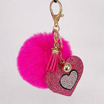 Porte Clé Pompon Coeur Rose Fushia