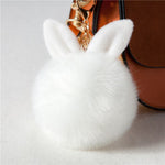 Porte Clé Pompon Moelleux Oreille De Lapin Blanc