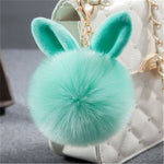 Porte Clé Pompon Moelleux Oreille De Lapin Vert