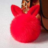 Porte Clé Pompon Moelleux Oreille De Lapin Rouge