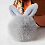 Porte Clé Pompon Moelleux Oreille De Lapin Gris