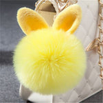 Porte Clé Pompon Moelleux Oreille De Lapin Jaune