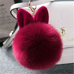 Porte Clé Pompon Moelleux Oreille De Lapin Vin