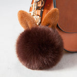 Porte Clé Pompon Moelleux Oreille De Lapin Café