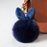 Porte Clé Pompon Moelleux Oreille De Lapin Bleu Foncé