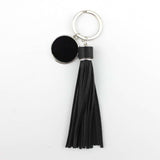 Porte Clé Pompon en Cuir noir