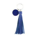 Porte Clé Pompon en Cuir Bleu